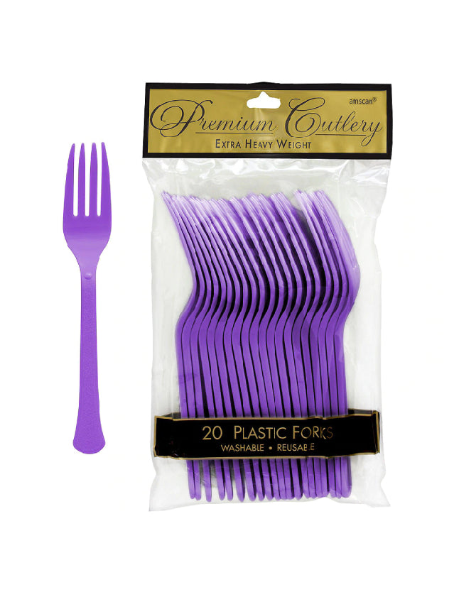Purple Heavy Plastic Forks -20pcs
