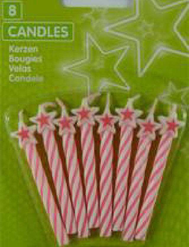 Pink Star Spiral Candles -8pcs
