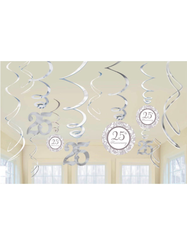 25th Anniversary Swirl Decorations-12pcs