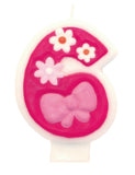Pink Flower Number 6 Candle