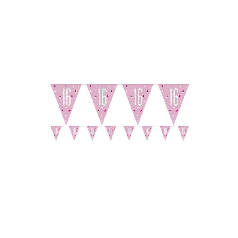 Pink 16th Birthday Plastic Flag Banner – 2.75m