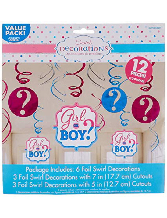 Girl or Boy Gender Reveal Swirl Decorations -12pcs
