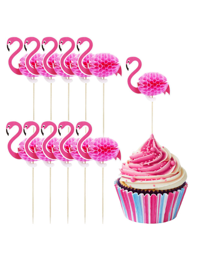 24-Pack Flamingo Cupcake Toppers & Wrappers - Luau Hawaiian Party Decor For Birthdays & Showers