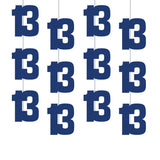 13th Birthday Navy Blue Hanging String Decorations-6 Pack
