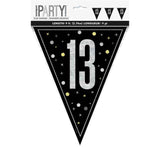 9ft GLITZ BLACK 13TH BIRTHDAY FLAG BANNER