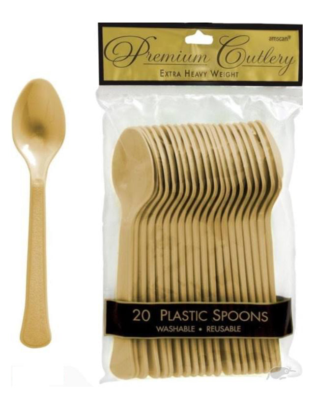 Gold Heavy Weight Plastic Spoons 20Pcs