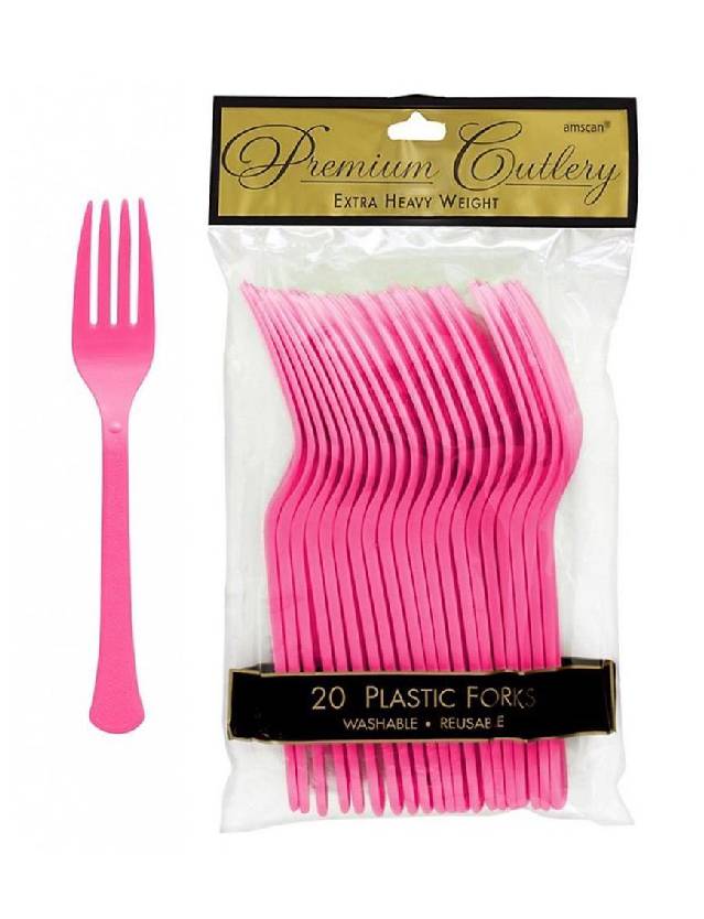 Pink Heavy Weight Plastic Forks -20pcs