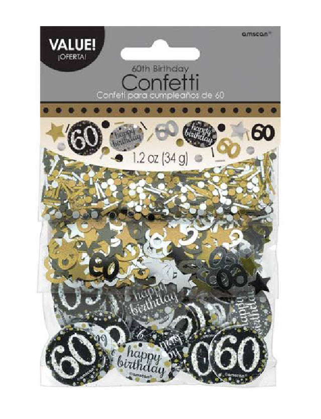 60th Birthday Sparkle Black & Gold Confetti -1.2oz