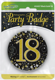 18th Birthday Badge 3 inch - Black & Gold Sparkling Fizz