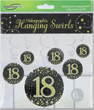 18th Birthday Swirl Decoration- Black & Gold 6pcs