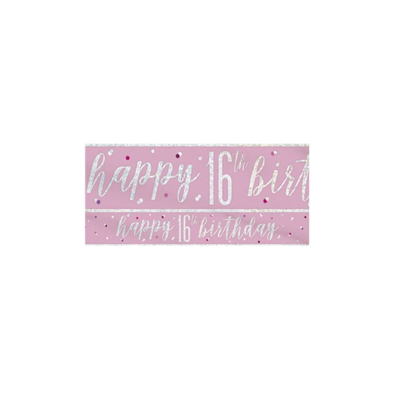 Pink ‘Happy 16th Birthday’ Foil Banner – 2.75cm