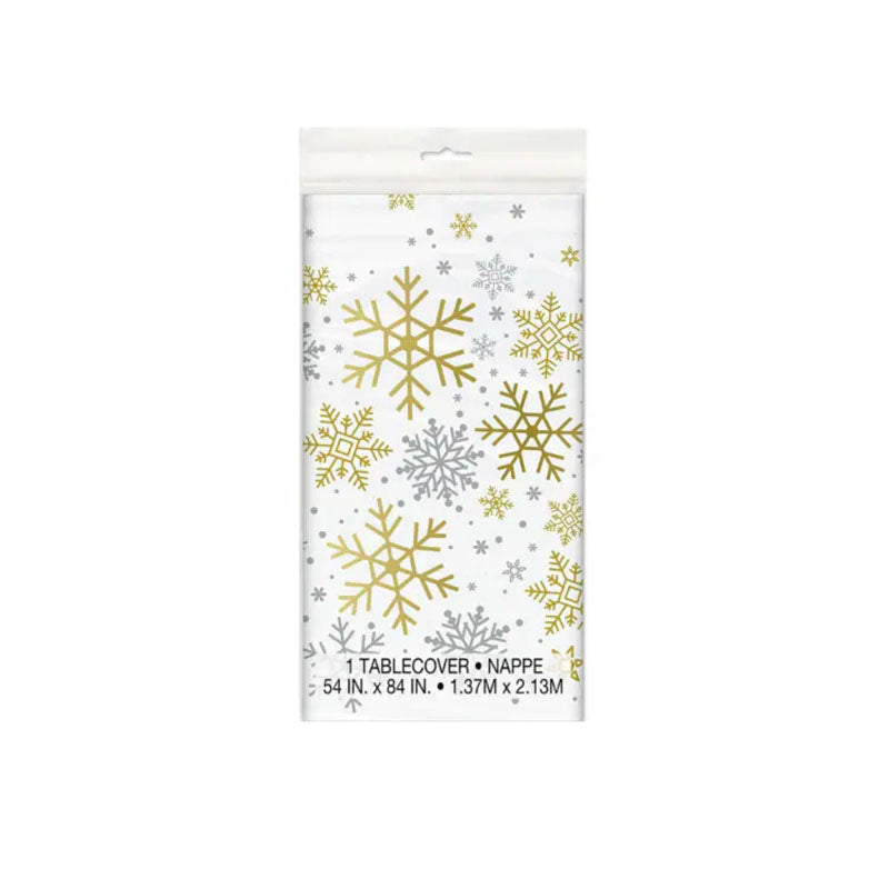 Silver & Gold Holiday Snowflake Plastic Tablecover