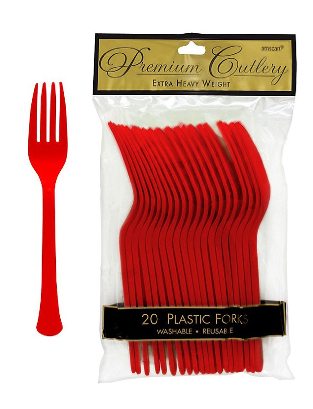Red Heavy Weight Plastic Forks-20Pcs