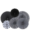 Black Printed Paper Fans-6pcs