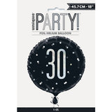 30th Birthday Black Glitzy Foil Balloon -18″