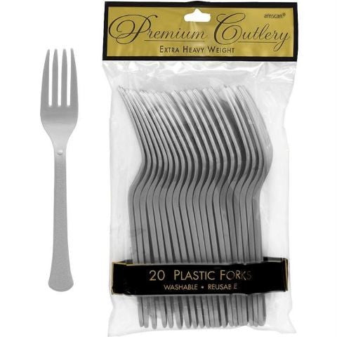 Silver Heavy Weight Plastic Forks -20pcs
