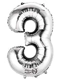 Number 3 Silver Foil Balloon-Size- 34″