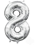 Number 8 Silver Foil Balloon-Size- 34″