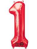Number 1 Red Foil Balloon-Size- 34″