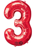 Number 3 Red Foil Balloon-Size- 34″