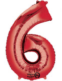Number 6 Red Foil Balloon-Size- 34″