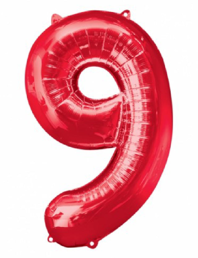 Number 9 Red Foil Balloon-Size- 34″