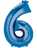 Number 6 Blue Foil Balloon-Size- 34″