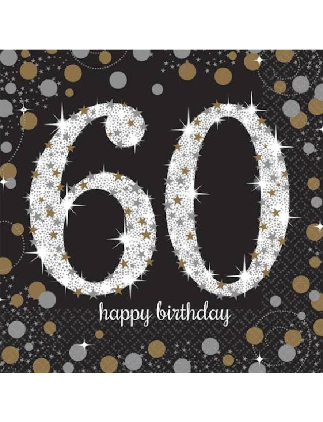 60th Birthday Sparkle Lunch Napkins -16pcs