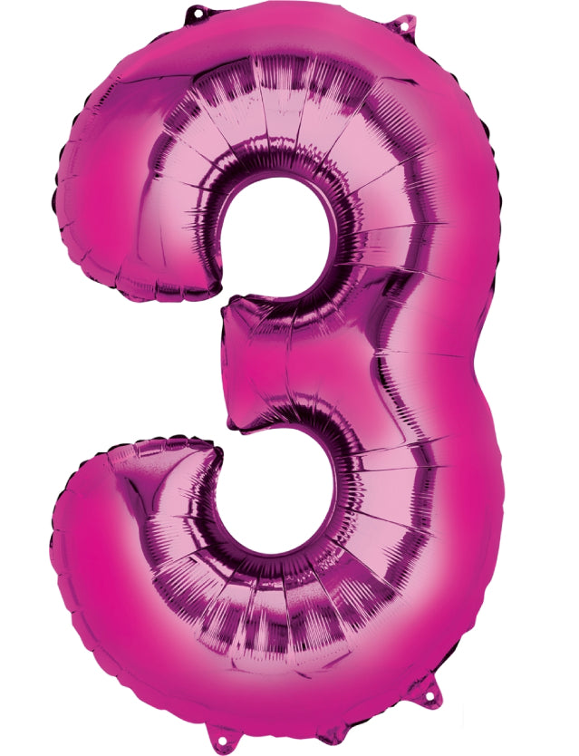 Number 3 Pink Foil Balloon-Size- 34″
