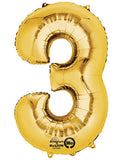 Number 3 Gold Foil Balloon-Size- 34″