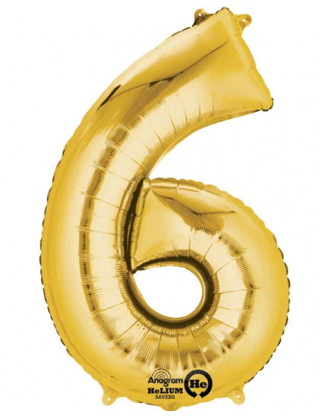Number 6 Gold Foil Balloon-Size- 34″