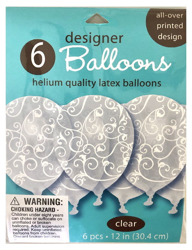 Scroll Design Clear Latex Balloon -6pcs