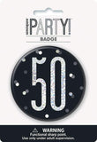 50th Birthday Black Glitz Badge -3″