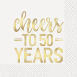 50th Birthday or Anniversary Gold Foil Napkins -16pcs