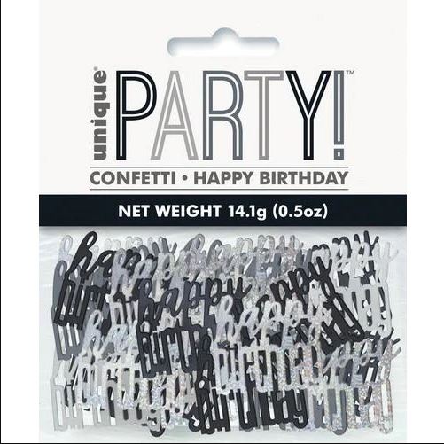 Black And Silver Happy Birthday Foil Confetti
