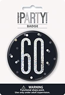 60th Birthday Black Glitz Badge -3″