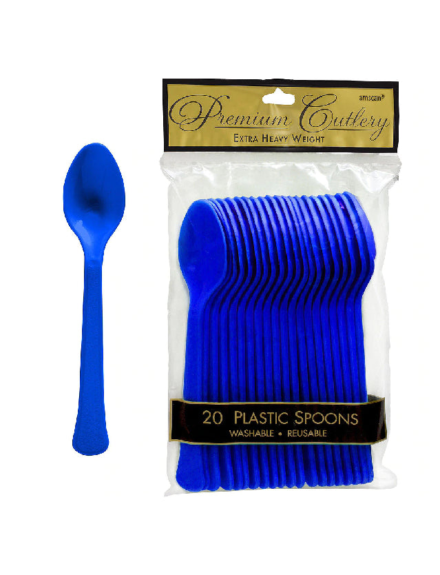 Dark Blue Heavy Weight Plastic Spoons-20pcs