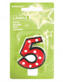 Number 5 Dots With Black Border Candle-3″