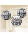 Black Damask Paper Lanterns-3pcs