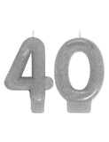 40th Birthday Sparkle Candle -Silver