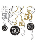 50th Birthday Sparkle Black & Gold Swirl Decorations -12pcs